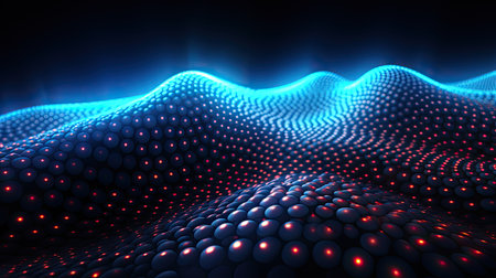 3d rendering of abstract technology background with glowing particles in cyberspaceの素材