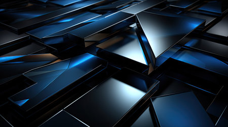 3d rendering of abstract metallic background with blue cubes in empty spaceの素材