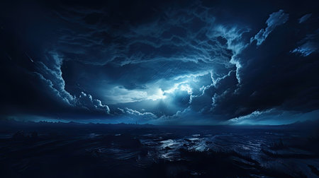 Dark stormy sky with glowing clouds, 3d render illustration.の素材