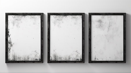 3d rendering of a set of blank picture frames on a white wallの素材