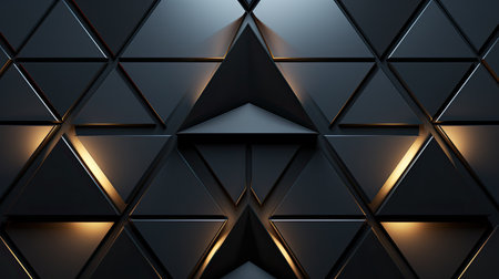 Abstract dark metallic background with glowing triangles. 3d render illustration.の素材