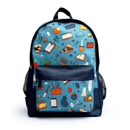 School backpack with school supplies. Back to school concept. Vector illustration.の素材