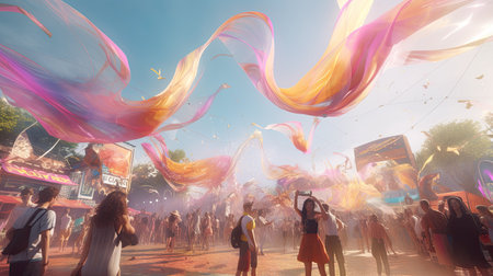 Unidentified people at the annual Holi festival in Bangkok, Thailandの素材