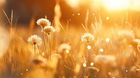 Dandelion field at sunset, close up. Natural background.の素材