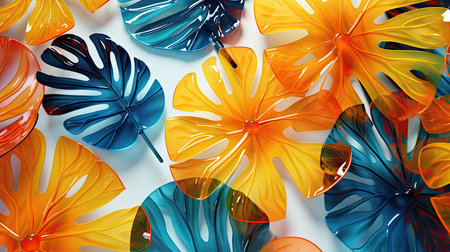 Creative layout made of monstera leaves. Flat lay, top view minimal summer concept.の素材