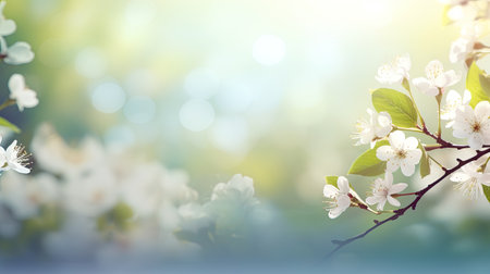 Blossoming branch of cherry on a background of blue sky. Spring landscape.の素材