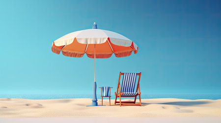 Beach chair and umbrella on the sand. 3D rendering.の素材