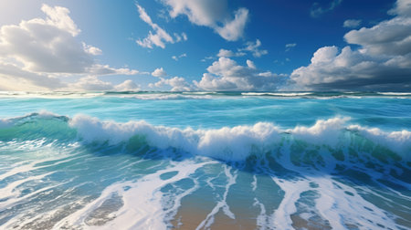 Beautiful seascape with blue sky and clouds. 3d renderの素材