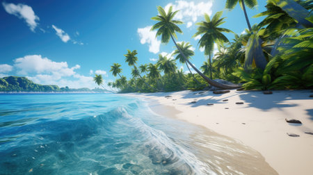 Tropical island with palm trees and sand. 3d renderの素材