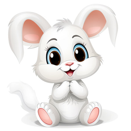 Cute cartoon bunny sitting on white background. Vector illustration for your designの素材