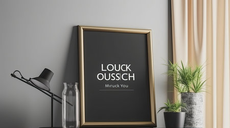 Black frame mockup in living room interior background, 3d renderの素材