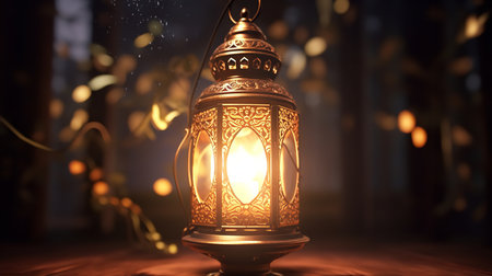 Lantern in the dark. Ramadan Kareem concept. 3D Renderingの素材