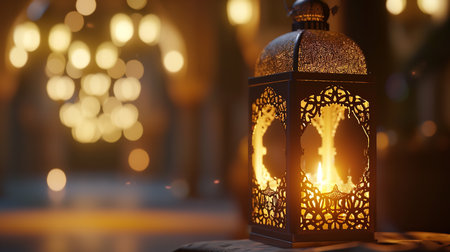 Traditional Arabic lanterns in the arabic city. Ramadan Kareem backgroundの素材