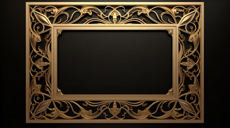 Gold frame on a black background. 3d rendering, 3d illustration.の素材