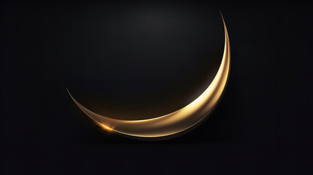Golden crescent moon on black background. Ramadan Kareem greeting cardの素材
