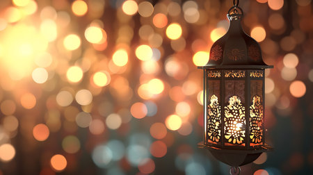 Arabic lantern on bokeh background. Ramadan Kareem conceptの素材