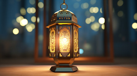 Lantern in the evening. Ramadan Kareem. 3D renderingの素材