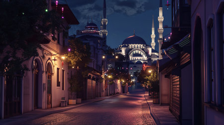 Night view of the old town of Konya, Turkey.の素材