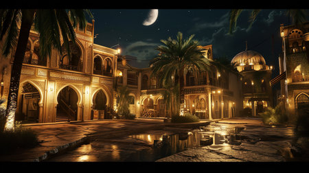 Night view of the courtyard of the old mosque in Hurghada, Egyptの素材