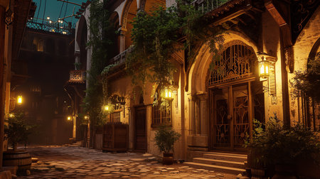 Night view of the narrow street in the old city of Cairo, Saudi Arabiaの素材