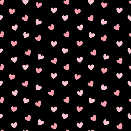 Seamless pattern with pink hearts on black background. Vector illustration. Valentines day background wallpaperのイラスト素材