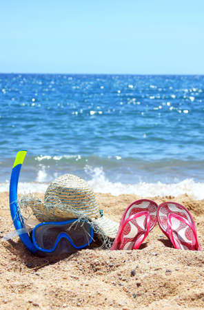 Beach and sports equipment in a Spanish beachの写真素材