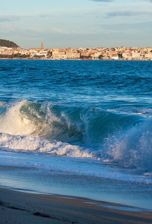 A small coastal town at a distanceの写真素材