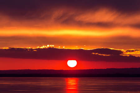 Beautiful sunset light on winter lake Balaton (Hungary)