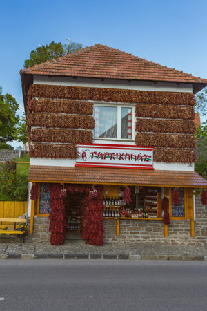 Tourist shop, named Paprikahaz in Tihany, peninsula at lake Balaton, 06 may 2016 Tihany, Hungaryのeditorial素材