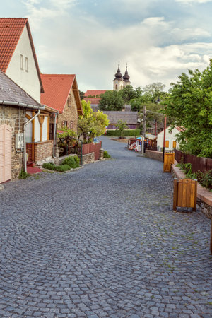 Typical traditional street in the village Tihany, near from lake Balaton, 06 may 2016 village Tihany, Hungaryのeditorial素材
