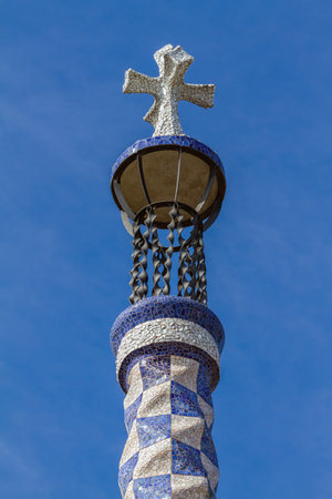 Detail of colorful mosaic work of Park Guell. In 1984 UNESCO declared the park a World Heritage Site under Works of Antoni Gaudi. Barcelona of Spain.のeditorial素材