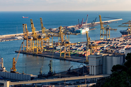 Landscape from the port of city Barcelona in Spainのeditorial素材