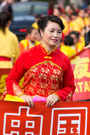 Barcelona, Catalonia, Spain. 04 st Feb, 2017. Participants of the Chinese new year parade in Barcelonaのeditorial素材