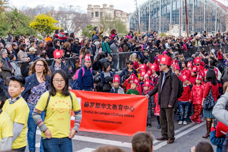 Barcelona, Catalonia, Spain. 04 st Feb, 2017. Participants of the Chinese new year parade in...