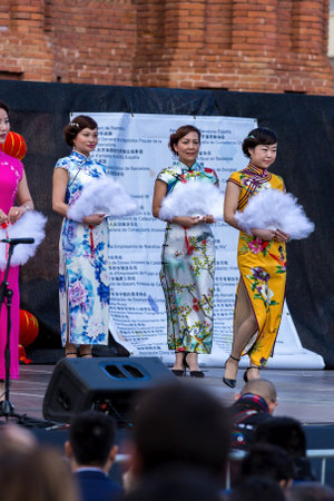 Barcelona, Catalonia, Spain. 04 st Feb, 2017. Participants of the Chinese new year parade in Barcelonaのeditorial素材
