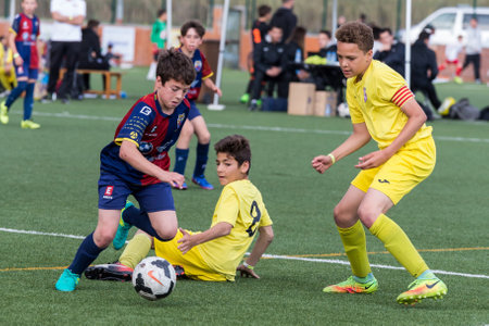 Kid's soccer championship in Sant Antoni de Calonge in Spain, 12 April 2017のeditorial素材