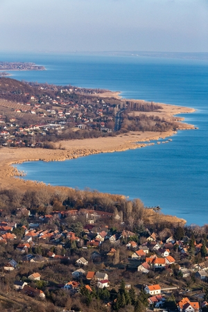 Lake Balaton on Hungary from aboveの写真素材