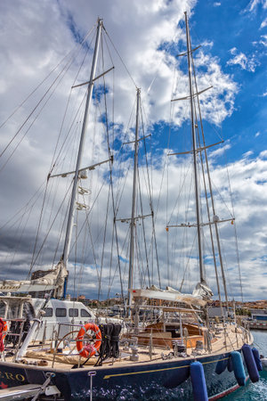 Sail boats in a port of small town Palamos in Spain, May 19, 2017, Spain