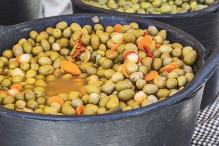 Green olive on the marketの写真素材