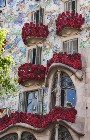 Casa Batllo in Barcelona, Spain. Was designed by famous Antoni Gaudi, April 23, 2017 Barcelona, Spainのeditorial素材
