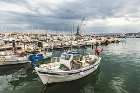 Typical Spanish boats in port Palamos, July 25. 2017, Spainのeditorial素材