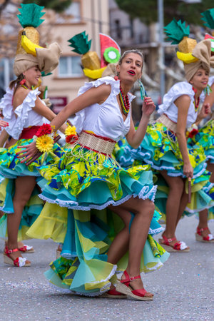 Palamos, Spain - february 11, 2018, Traditional carnival parade in a small town Palamos, in Catalonia, in Spain .のeditorial素材