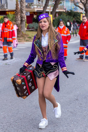 Palamos, Spain - february 11, 2018, Traditional carnival parade in a small town Palamos, in Catalonia, in Spain .のeditorial素材