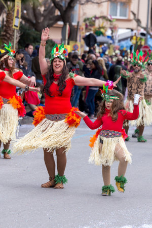 Palamos, Spain - february 11, 2018, Traditional carnival parade in a small town Palamos, in Catalonia, in Spain .のeditorial素材