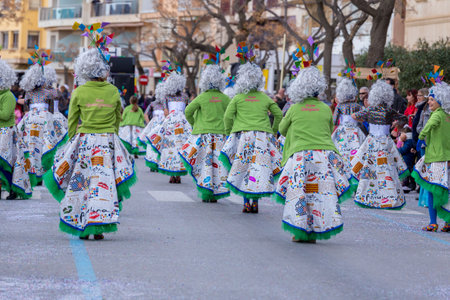 Palamos, Spain - february 11, 2018, Traditional carnival parade in a small town Palamos, in Catalonia, in Spain .のeditorial素材
