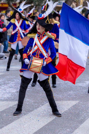 Palamos, Spain - february 11, 2018, Traditional carnival parade in a small town Palamos, in Catalonia, in Spain .のeditorial素材