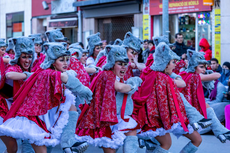 Palamos, Spain - february 10, 2018, Traditional carnival parade in a small town Palamos, in Catalonia, in Spain .のeditorial素材