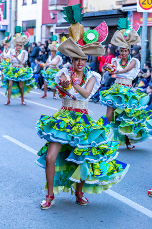 Palamos, Spain - february 10, 2018, Traditional carnival parade in a small town Palamos, in Catalonia, in Spain .のeditorial素材