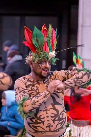 Palamos, Spain - february 10, 2018, Traditional carnival parade in a small town Palamos, in Catalonia, in Spain .のeditorial素材