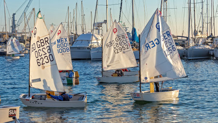 29th INTERNATIONAL PALAMOS OPTIMIST TROPHY 2018, 13TH NATIONS CUP, 15 Feb. 2018 , Town Palamos, Spainのeditorial素材